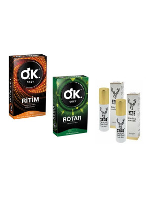  Okey Prezervatif Ritim + Rötar + 2 Adet Stag Sprey